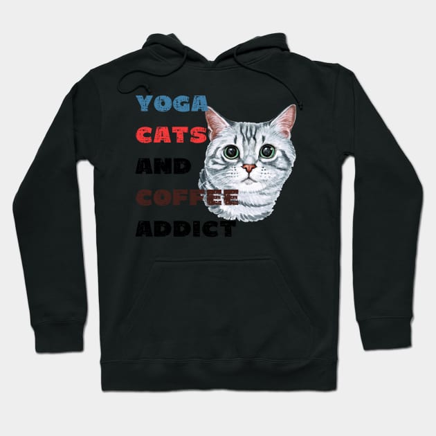 Yoga cats and coffee addict funny quote for yogi Hoodie by Red Yoga